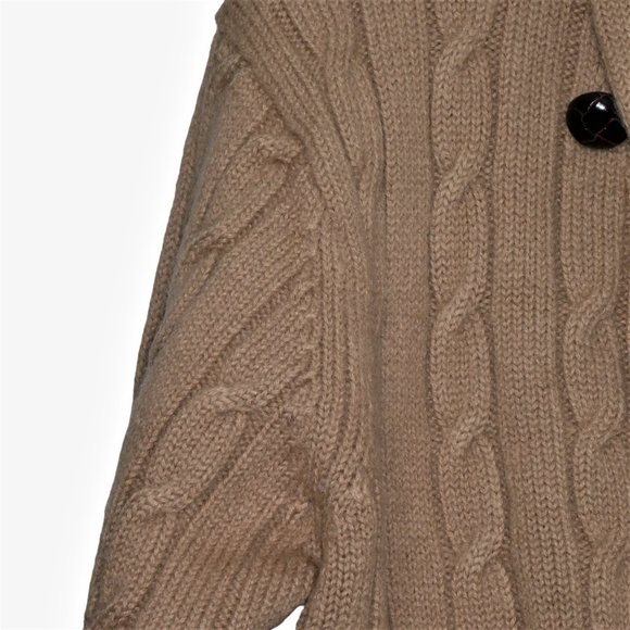 Vintage Men's Cable Knit wool Cardigan Sweater Beige Size L - Picture 9 of 9